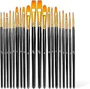 Swpeet 20 Pcs Pearlescent Paintbrush, Round Pointed Tip Paintbrushes, Works Well with Oil, Watercolor, Acrylic, Enamel, Cel-Vinyl, Gouache Paints, Black