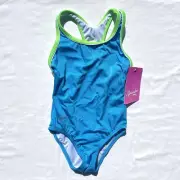 Speedo Swimsuit Girls 7 New Surf One Piece Blue Green Racerback