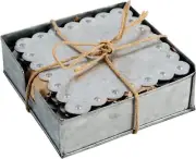 Set of 4 Galvanized Metal Scalloped Rustic Farmhouse Drink Coasters with Holder