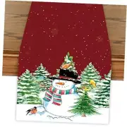 Snowman Red Christmas Table Runner, 13 x 72 Inch Burlap christmas snowman
