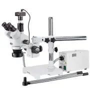 AmScope 3.5X-90X Stereo Microscope+10MP USB Camera+Fiber Optic Y & Ring Lights