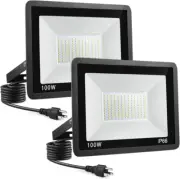 100W LED Flood Light 2 Pack Super Bight 10000LM outside LED Work Light Plug In