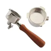 DOUBLE SPOUT 51MM GROUP HANDLE PORTAFILTER 3 EAR SOLID WOOD WHITH BASKET 51MM
