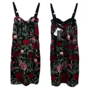 Marciano by Guess Black Embroidered Floral Rose Corset Dress Belted US 2 $330