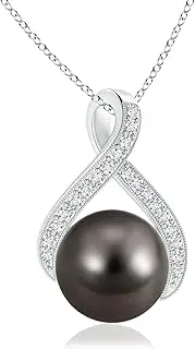 [Angara] Tahitian Cultured Pearl Swirl Ribbon Pendant Necklace with Diamonds in Sterling Silver/10ct/14ct Solid Gold for Women | June Birthstone Jewellery for Her