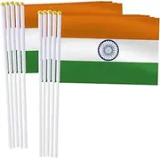 India Handheld Small Flag Set,10 PCS 5×8 Inch Mini Indians Hand Held Banner,Tiny Digital Printed Polyester Banner