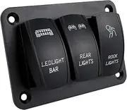 Amagogo 3 Gang Rocker Switch Panel 5 Pin Toggle Switch for Marine and Off-Road Vehicles