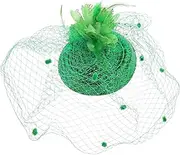 [GANAZONO] Vintage Fascinator Hat with Veil and Floral Clip Green Patrick Day Hair Accessory for Women for Costume Parties and Celebrations