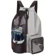 Light Grey Mesh Drawstring Swim Backpack with Wet Pocket - Lightweight Beach, Gy