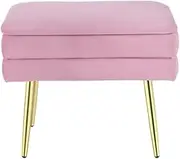 Artiss Ottoman Storage Foot Stool, Velvet Stripe Lounge Bench Foot Rest Pouf, Detachable Lid Padded Seat Vanity Stool Make Up Seat Rest Home Decor Bedroom Hallway Office Living Room, Pink