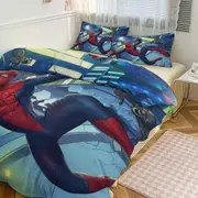 a2435 Cartoon Spiderman Kid Boy Room Decor Size Bedding Set for 3 Piece Bedding with 1 Flat Sheet And 2 Pillowcases Twin jfr2435