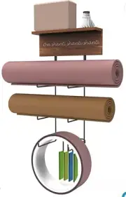 Nidisoli Om Shanti Yoga Mat Holder 4 Hooks and Floating Shelf