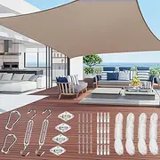 4 x 5M Sun Shade Sail Rectangle 95% UV Block Waterproof Complete Hardware Kit for Backyard Yard Deck Patio Lawn Garden Outdoor Activities and Facility (Brown)