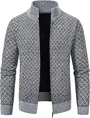 [SWJGLITTR] Men's Stand Collar Cardigan Sweater Full Zip Knitted Sweater for Men Slim Fit Ribbed Knit Cardigan, Light Gray, Medium