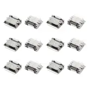 12 Pcs Micro USB Type B Female 180 Degree 5-Pin Socket SMT Solder Connector