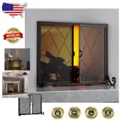 Durable Fire Screen with Metal Mesh Spark Guard & Child-Safe Design - 35x28 Inch