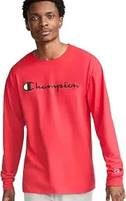[Champion] Classic Long Sleeve, Comfortable, Soft T-Shirt for Men (Reg. or Big & Tall), Scarlet Script, Medium, Scarlet Script, Medium