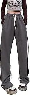 [Veryin] Patchwork Open Faux Suede Sweatpants Women Flare Dancing Joggers Men's Streetwear Trousers Casual Straight Leg Pants