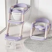 Lyefancy Kids Potty Training Seat with Steps, 2 in 1 Toddler Toilet Ladder Seat for Boys Girls, Soft Mat Non-Slip Splash Guard Toilet Seat with Step Stool, Children Toilet Training in Bathroom(Purple)