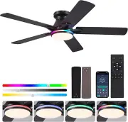 Ventiladores de techo empotrados con luces laterales RGB - Techo RGB negro de 52
