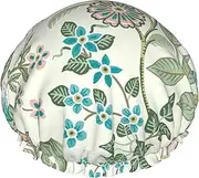 Green Flower. Print Shower Cap For Women Men Reusable Lightweight Soft Bath Hair Cap With Elastic Band