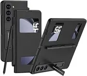 Flip-Free Answering Leather Case for Samsung Galaxy Z Fold5, Folding Phone Cover with Bracket for Fold5, Protective Shell with Pen Slot (Black,for Fold 5)