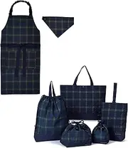 COLORFUL CANDY STYLE NT601700 Kindergarten Entrance 6-Piece Set, Lesson Bag, Shoe Case, Drawstring Bag, Gymnastics Clothing Bag, Lunch Bag, Cup Bag, Small Compartment, Apron, 130-160, Tartan, Dark
