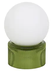 Aries 1 Light Table Lamp with Olive Glass Base and Opal Frosted Glass Shade