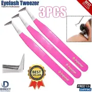 Eyelash Extension Tweezers L-Shape Sleek Long Tip for Classic Lashes Pink 3PCS