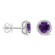 7.0mm Amethyst and 0.1 CT. T.W. Diamond Frame Stud Earrings in Sterling Silver
