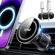 [True Military-Grade] 2025 Upgraded for MagSafe Car Mount Vent [20 Strongest Magnets & Best Hook] HTU Magnetic Phone Holder for iPhone 16 15 14 13 Android【Patent & Safety Certs】, Non-Charging, Black