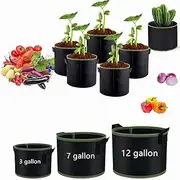 6 Packs Grow Bags with Green Thread Sewing Fabric Grow Pots Kits with Handles Home Gardening Fabric Flower Pots Plant Container for Garden（3/7/12 gallons (7 gallons)