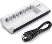 8-Bay AA AAA Battery Charger for NiMH NiCd with Fast AC Charging
