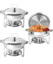Set of 3 Round 5 Quart Chafing Dish Catering Stainless Steel Banquet Buffet Tray