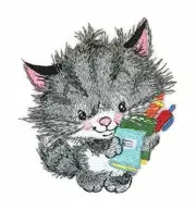 Baby Cat Going School Embroidered Iron on/Sew Patch[3.41" x 3.61"]