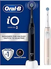 Oral-B iO Series 2 Electric Toothbrush, Duo Pack with Second Handpiece, 3 Cleaning Modes for Dental Care, Magnetic Technology, Designed by Braun, Night Black, Calm Pink