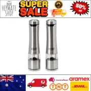 2x Salt And Pepper Electric Set Grinder Shakers Mills Kitchen Tool Steel Silver