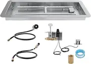 VEVOR 24 x 8 inch Drop-in Fire Pit Pan, Rectangular Stainless Steel Fire Pit Burner Kit, Natural & Propane Gas Fire Pan 120,000 BTU with H-Burner for Indoor or Outdoor Use