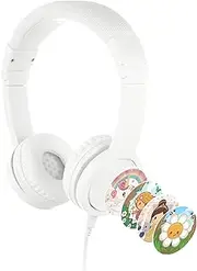 BuddyPhones Explore+, Volume-Limiting Kids Headphones, Foldable and Durable, Built-in Audio Sharing Cable with in-Line Mic, Best for Kindle, iPad, iPhone and Android Devices, Snow White