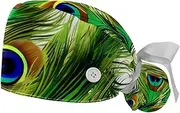 [YTYVAGT] 2-Pc,Gourd-Shaped Working Cap,Fisherman Hat with Buttons and Cotton Sweatband,Bird Feather Peacock Feather