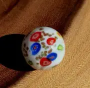 HAND MADE, BEAUTIFUL WHITE MILLEFIORI CANDY STYLE, 25MM GLASS MARBLE