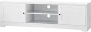 OIKITURE 160CM TV Stand Cabinet for 60Inch TV - Entertainment Unit with 2 Closed Cabinet & Open Shelves Storage Cable Management Holes, Media Console Table for Living Room Bedroom, White