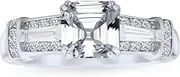 Personalize Three Stone Past Present Future Art Deco Style 2CT Canary Yellow AAA CZ Square Princess or Emerald Asscher Cut Engagement Ring For Women Baguettes Side Stone Band .925 Sterling Silver