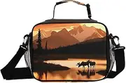 Moose Silhouette Landscape Insulated Lunch Box for Women Men - Ideal for Work, Picnics - Includes Adjustable Shoulder Strap