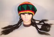 2 KNIT REGGAE CAP WITH BRAIDED PONYTAILS novely hat new HIP HOP funny pony tail