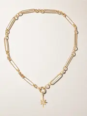 [Lucy Delius] Lucy Delius - Fluted Star Trombone Link 14-karat Recycled Gold Diamond Necklace - One size One size Gold