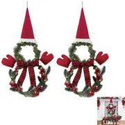 2pcs Lighted Christmas Wreath Decoration with Hat and Bow Snowman Shape Wreath for Front Door Home Decor