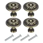 4 Sets Vintage Drawer Knobs with Flower-Shaped for Cupboard Bronze(1.2" Long)