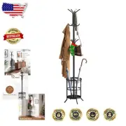 12 Hooks Freestanding Metal Coat Rack with Umbrella Stand - Easy to Clean Design