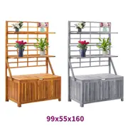 Solid Acacia Wood Storage Box with Trellis Cushion Pillow Brown/Grey vidaXL
